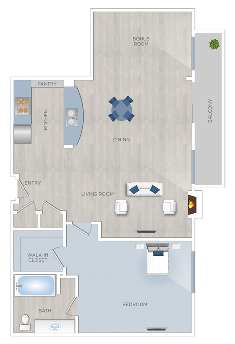 Floor plan for 1 bed, 1 bath, 925 sqft